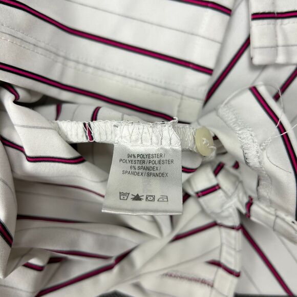 Fairway & Greene Polo Shirt Mens Large Tech Performance White Pink Striped Logo - Picture 8 of 8